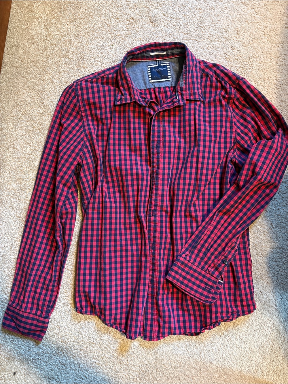Denim & Flower Red and Black Checked Casual Button-Down Shirt